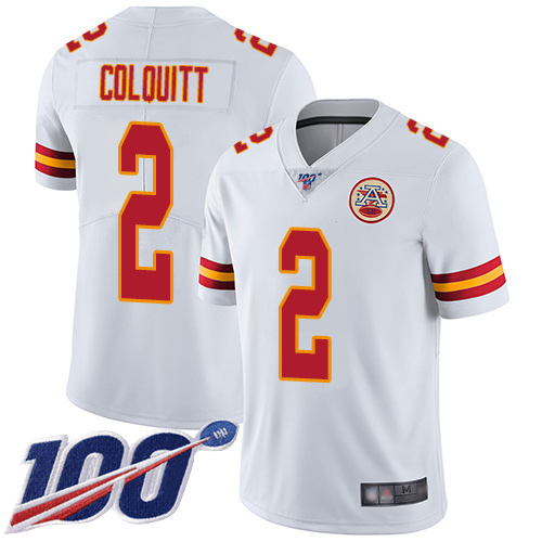 Men Kansas City Chiefs #2 Colquitt Dustin White Vapor Untouchable Limited Player 100th Season Football Nike NFL Jersey